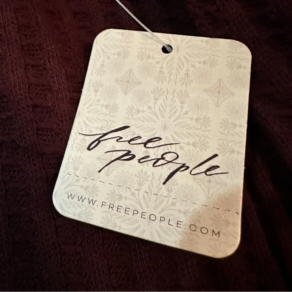 Free People Date Night Waffle Knit Cowl Neck Top Burgundy Size M (NWT)